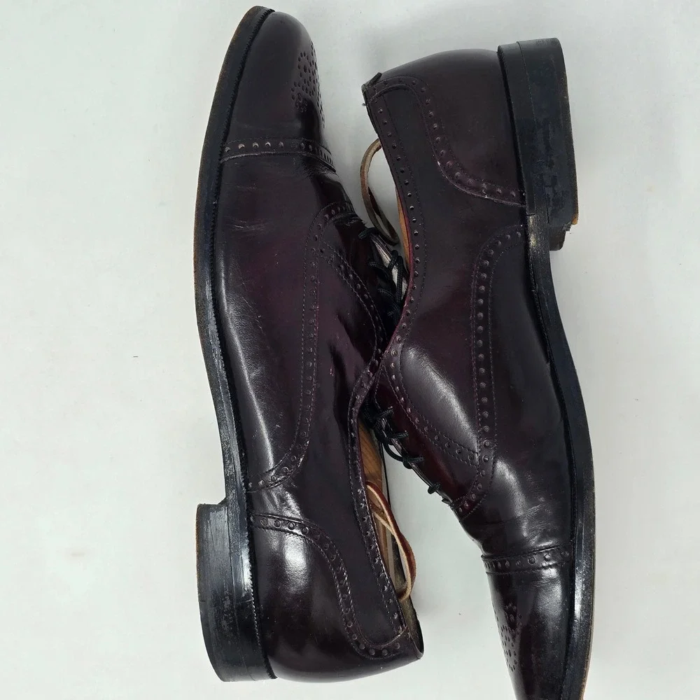 Gran Emyco Mens Burgundy Leather Cap Toe Brogue Oxford Dress Shoes 11 M 137182